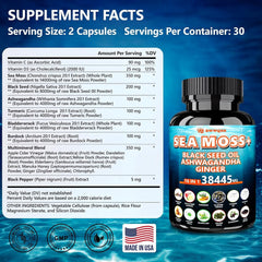BWWQBB Ashwagandha Sea Moss Capsules label with herbal blend.