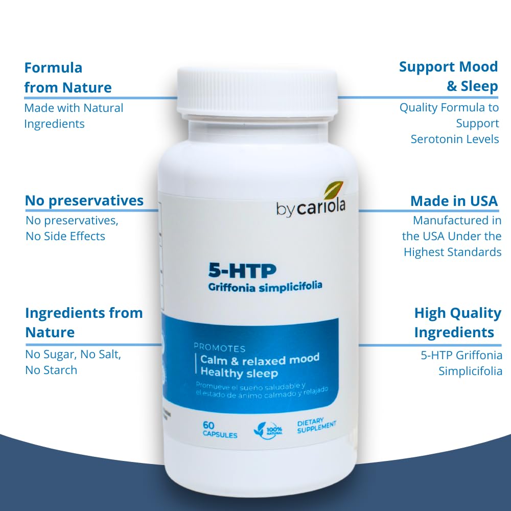 BY CARIOLA 5-HTP capsules on morning table ready to take.