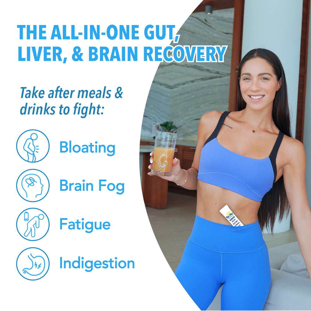 Bye-Bye Weekend ingredients label highlights premium vitamins and probiotics for wellness.