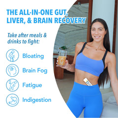 Bye-Bye Weekend ingredients label highlights premium vitamins and probiotics for wellness.
