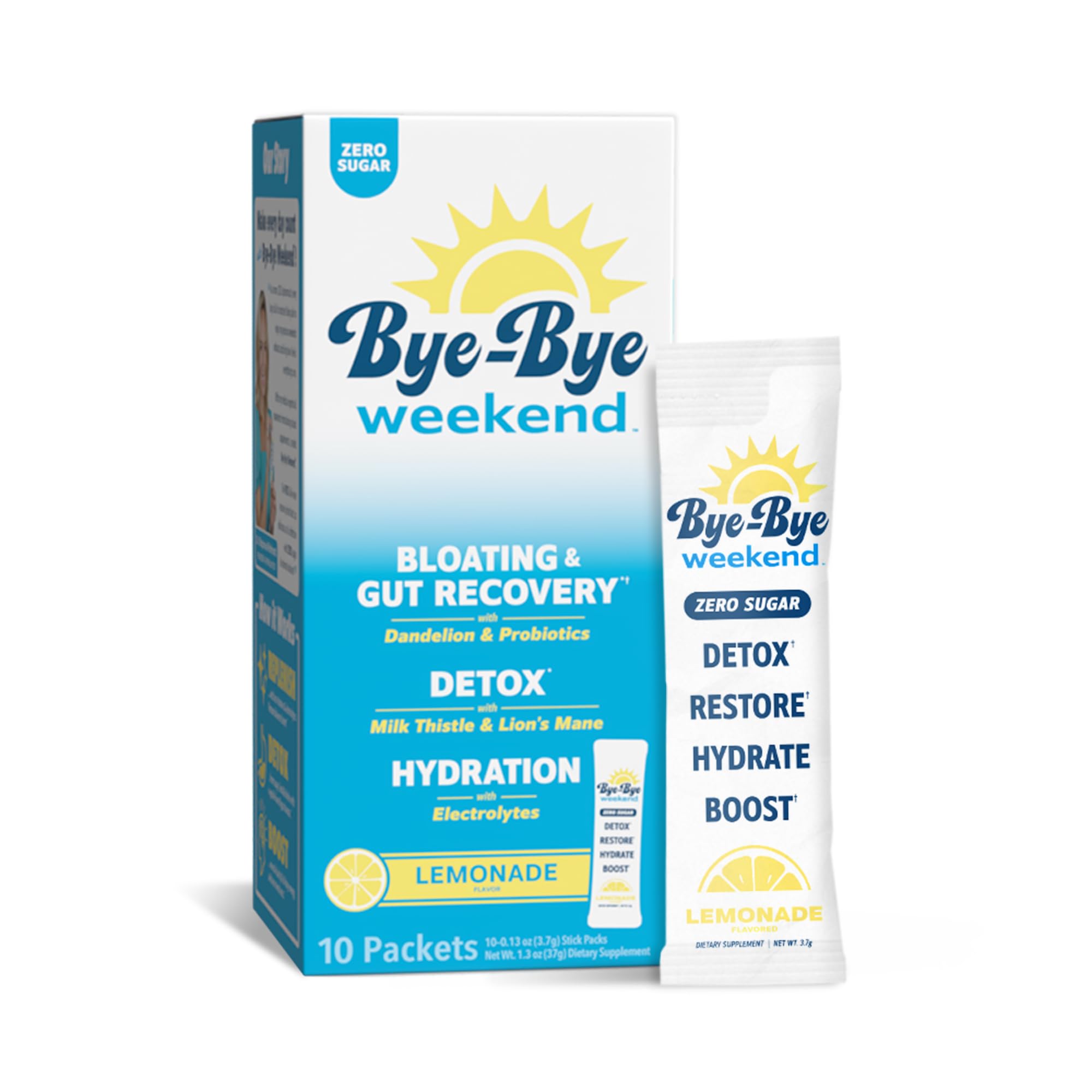 Bye-Bye Weekend detox lemonade bottle pour promotes quick hydration after workouts.