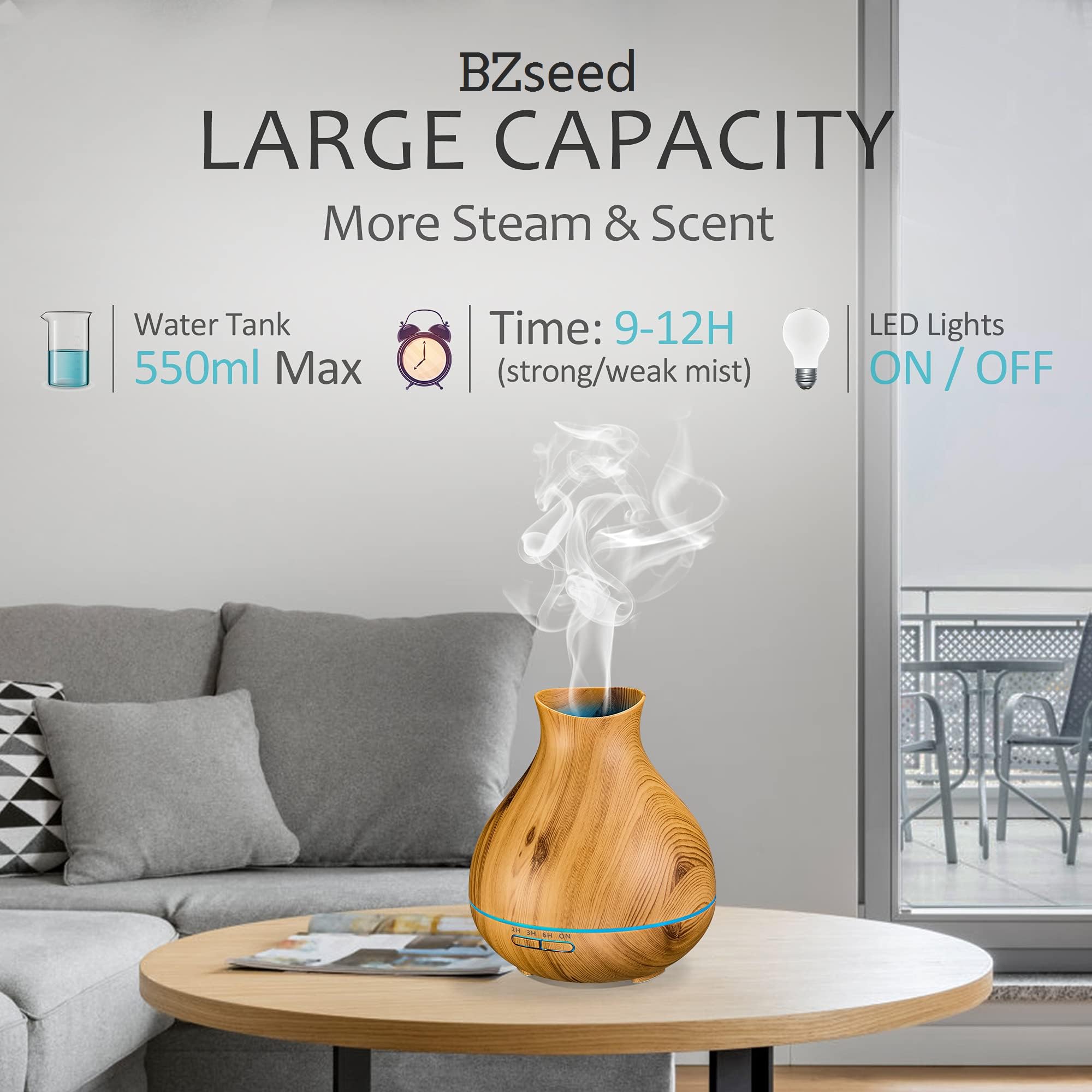 BZseed Diffuser emits a cool mist without heat for safe aroma diffusion.