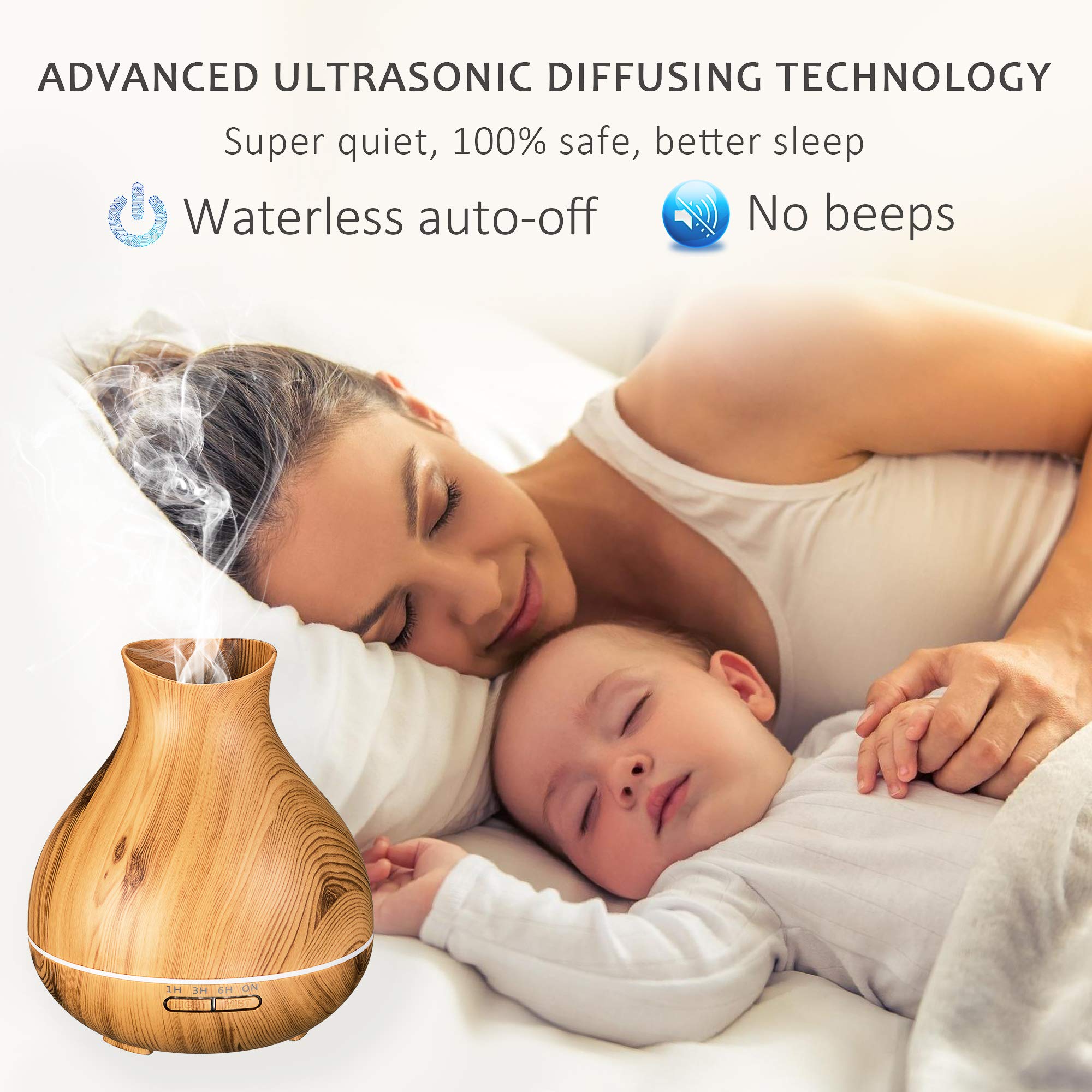 BZseed Diffuser with wood grain look blends with decor and mood lighting.