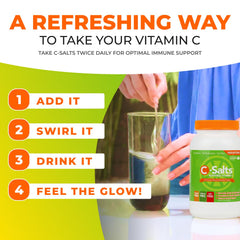 C-Salts Vitamin C powder dissolving into a beverage.