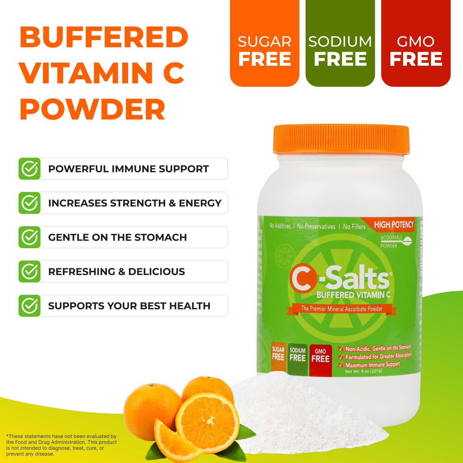 C-Salts Vitamin C powder being stirred into smoothie.