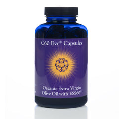 C60 Evo Pure ESS60 olive oil softgel bottle featuring potential daily antioxidant support