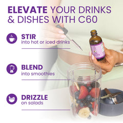 Dropper releasing C60 Purple Power for fast absorption in water.