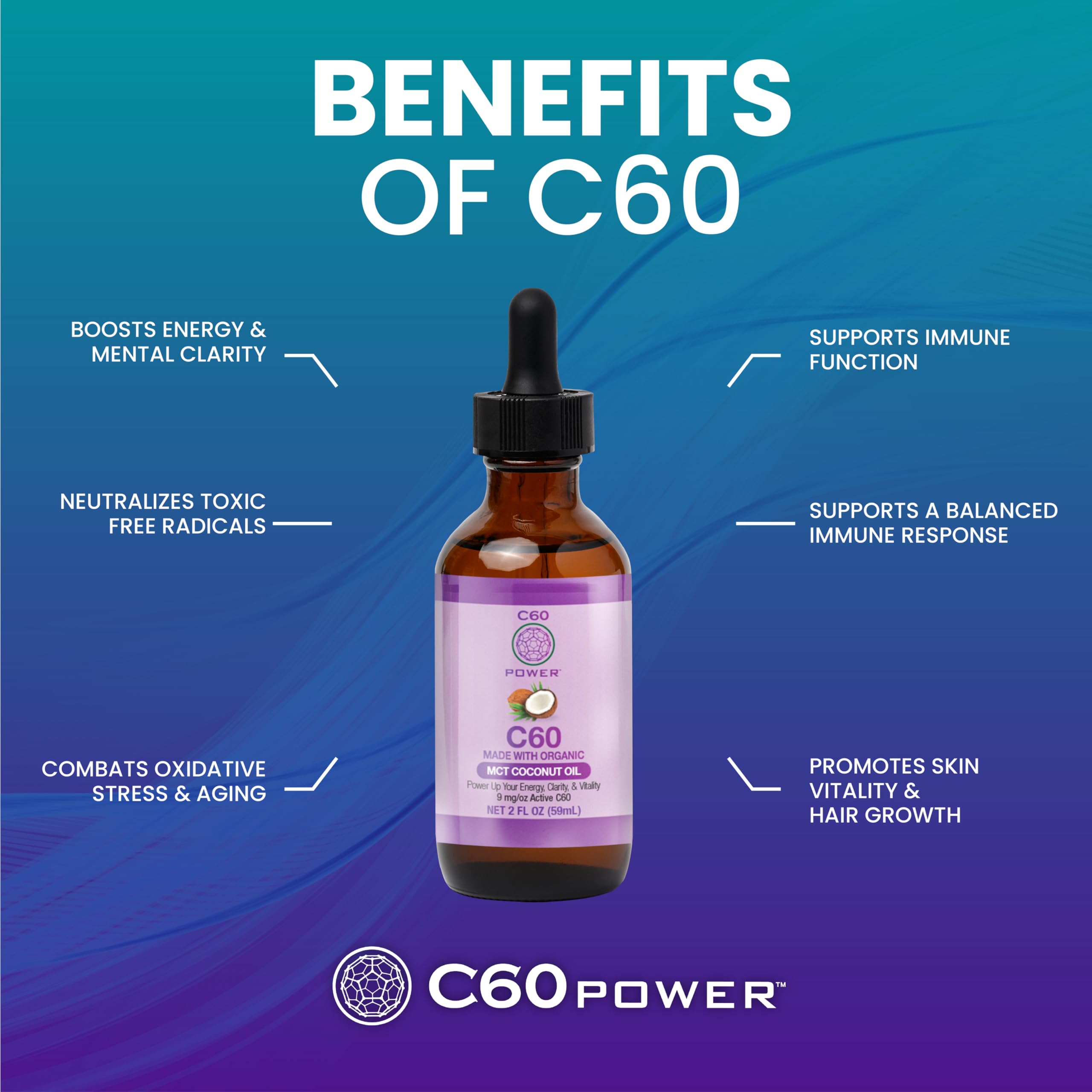 Pour action of C60 Purple Power showing an easy one-teaspoon dose.