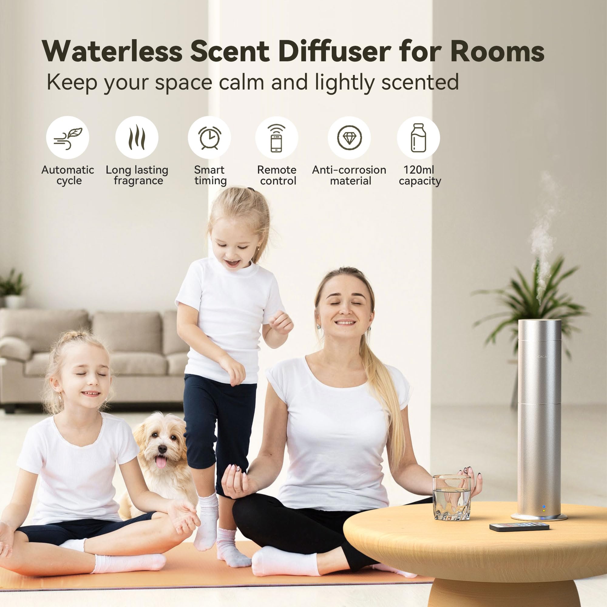 CACAFSFY diffuser remote control in use for easy scent customization.