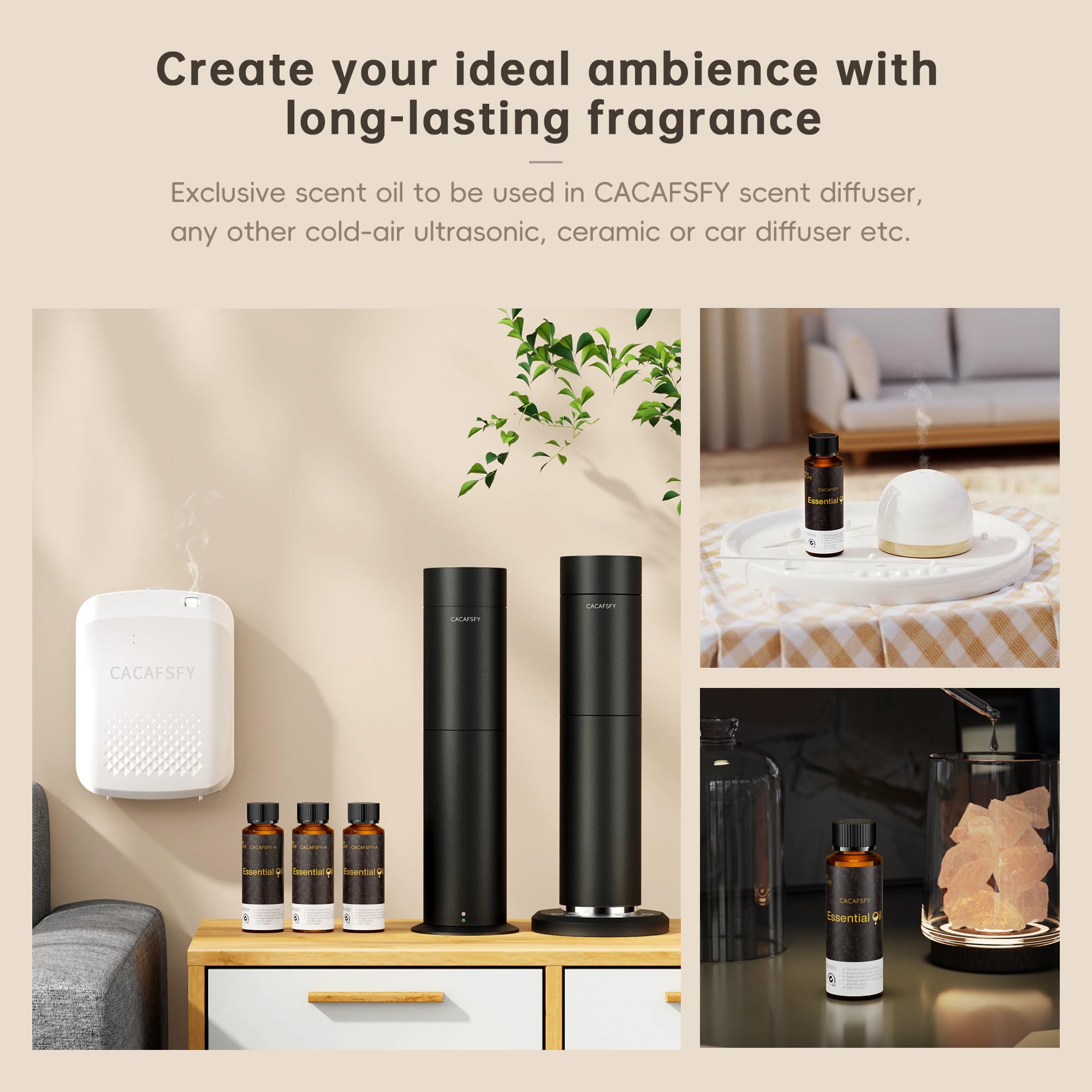 CACAFSFY top view of bottle and diffuser indicates concentrated scent experience.