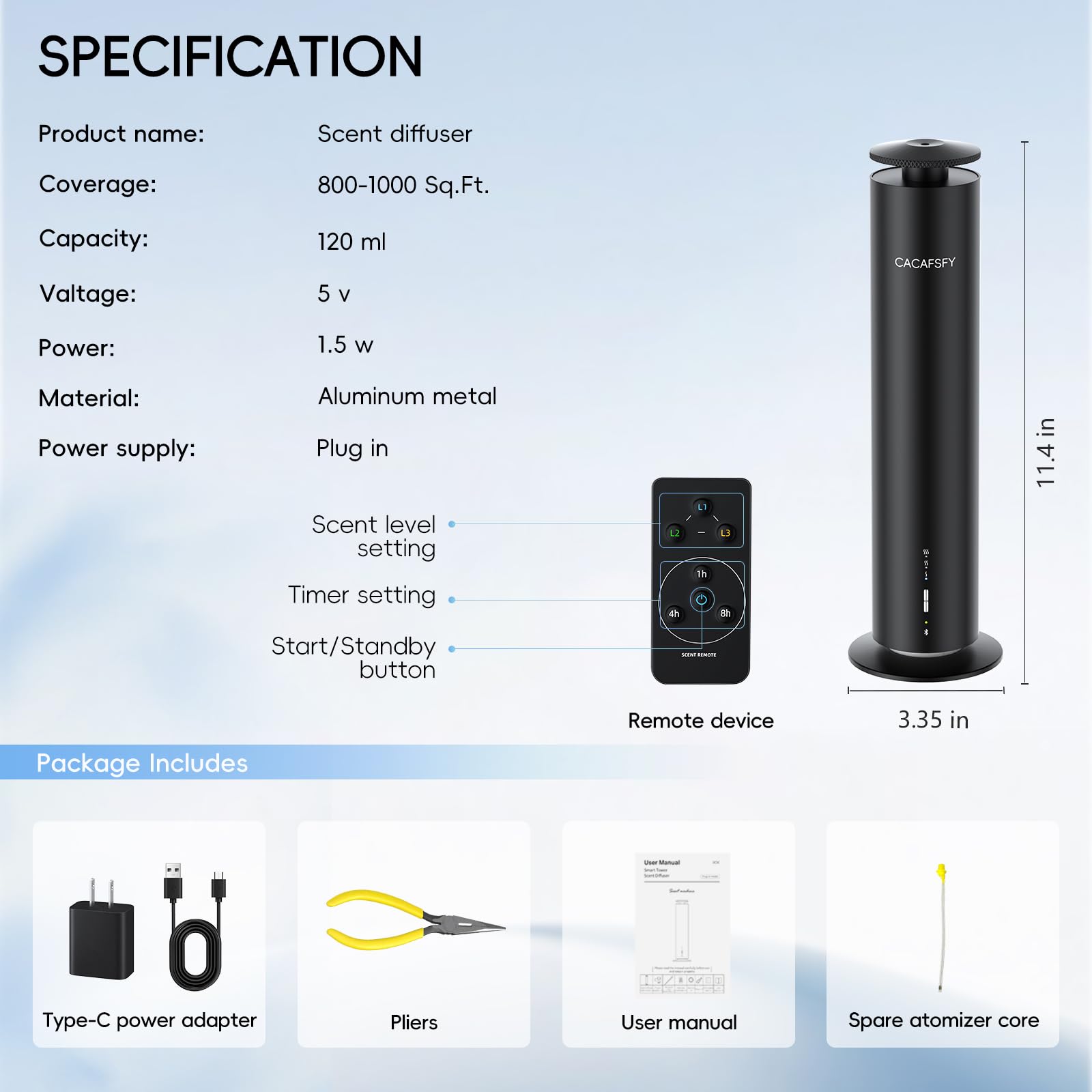 CACAFSFY waterless diffuser app control interface showing Bluetooth connectivity