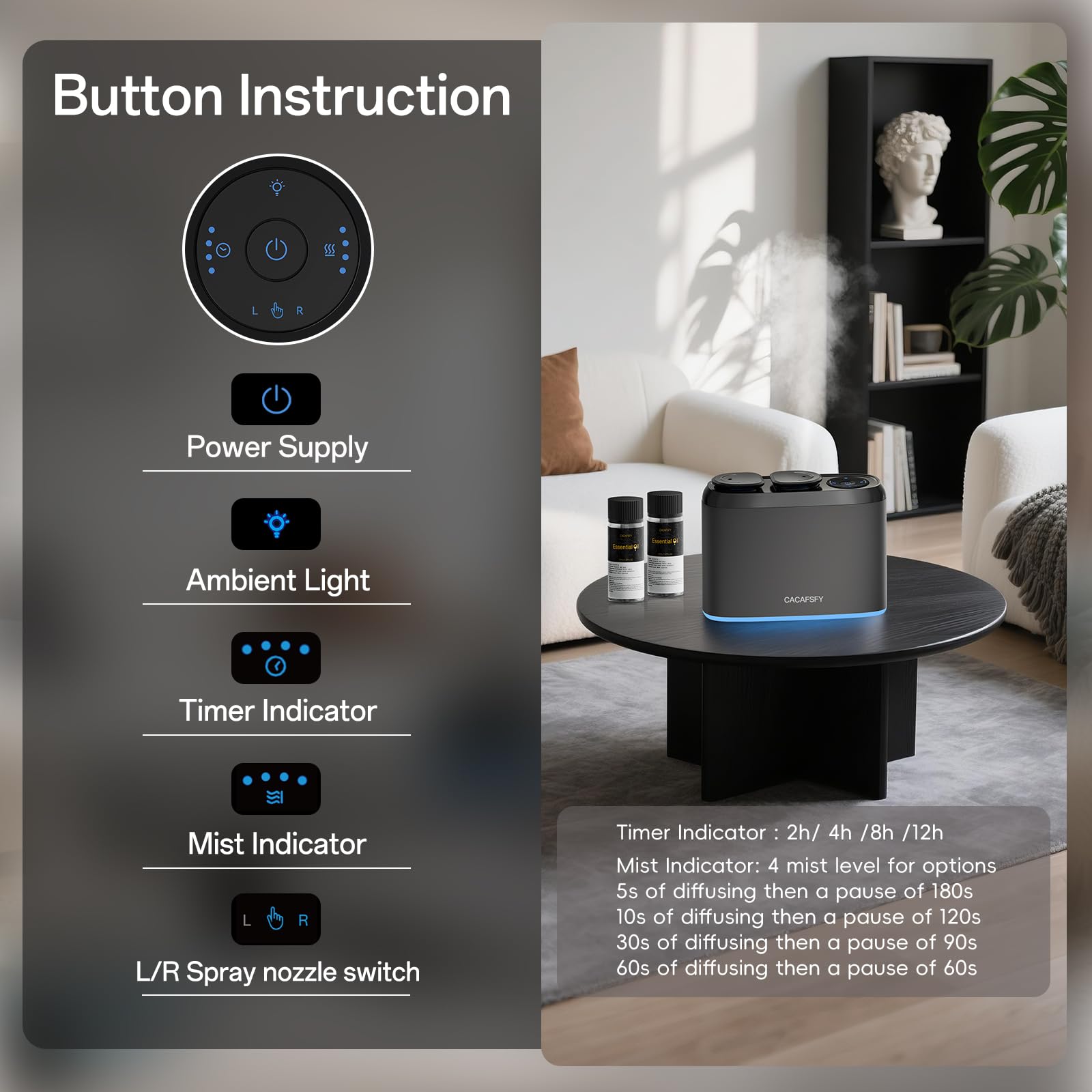 CACAFSFY cordless diffuser with USB-C charging for on-the-go use