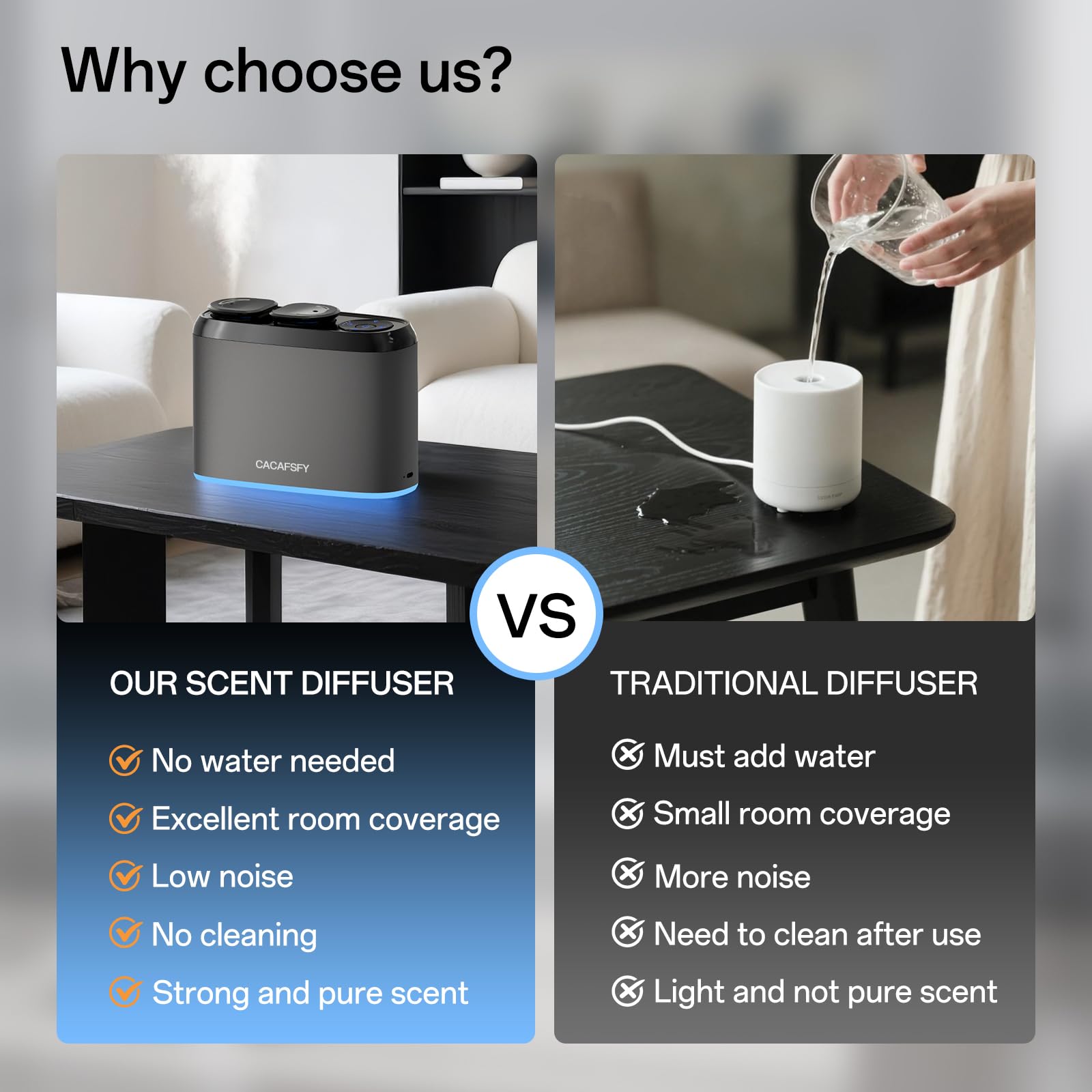CACAFSFY diffuser quality note indicating testing with essential oils