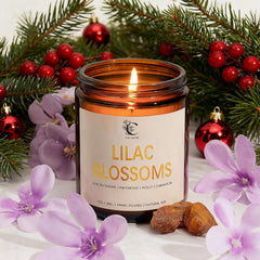 CACALOM lilac scented candle in 7oz jar for relaxing evenings.