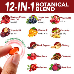 Cacukn 12-in-1 botanical blend softgels close-up highlighting energy and balance potential.