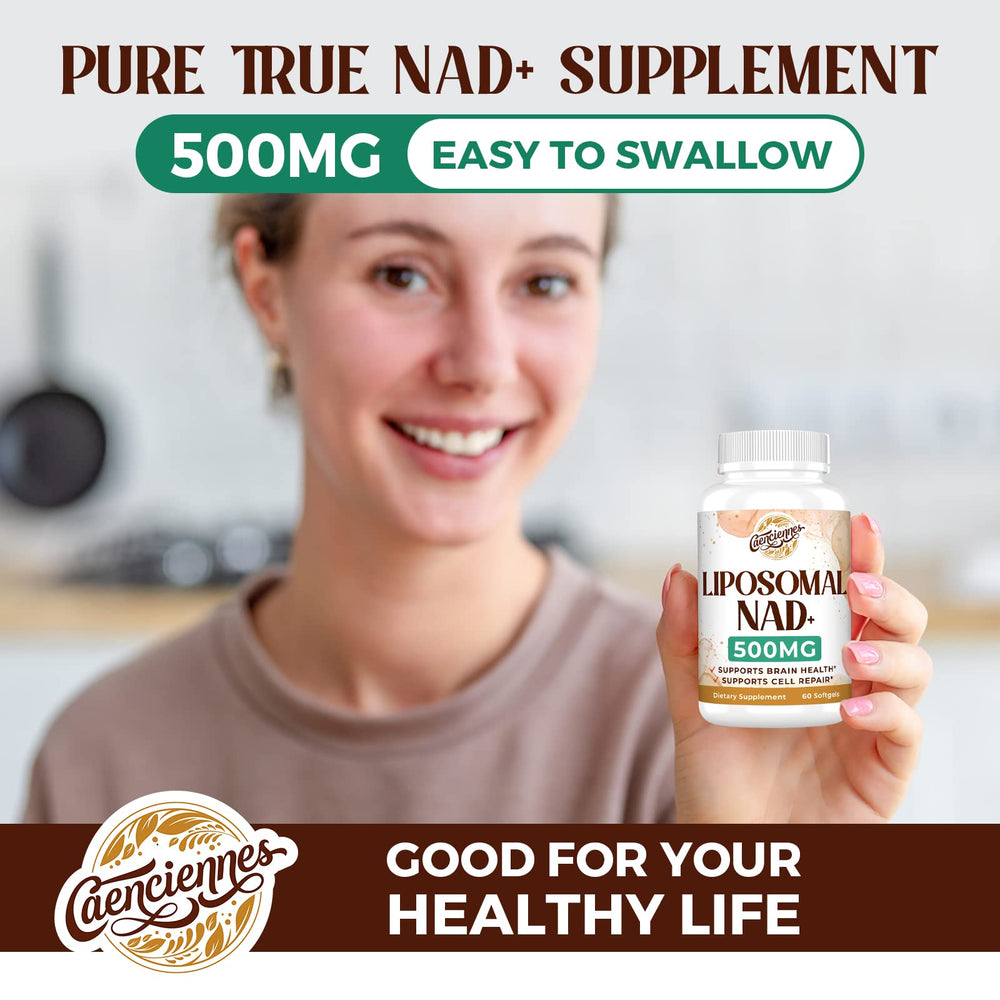 Caenciennes Liposomal NAD+ Plus packaging details convey premium quality and accessibility.