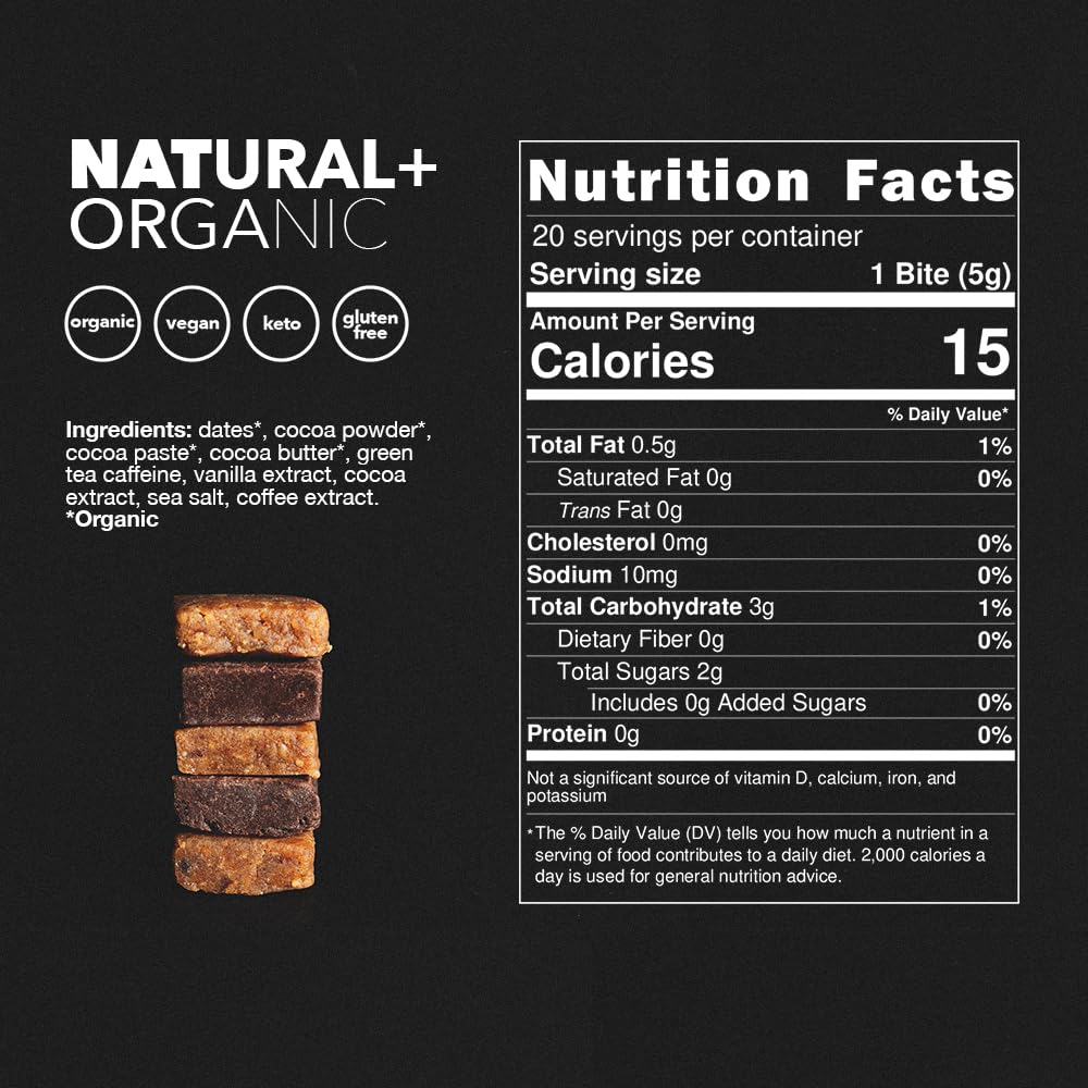 CAFF Energy Bites bar close-up showing chocolate flavor and caffeine lift