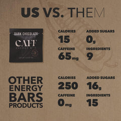 CAFF Bites ingredients label showing dates and cocoa butter