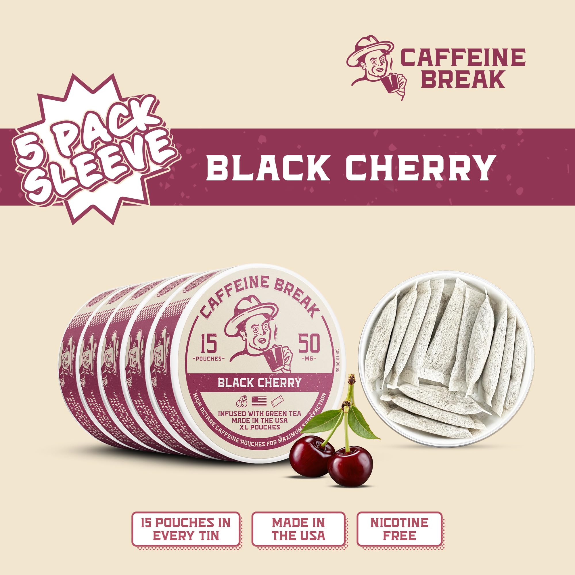 Close-up of Caffeine Break pouch texture and branding for recognition.