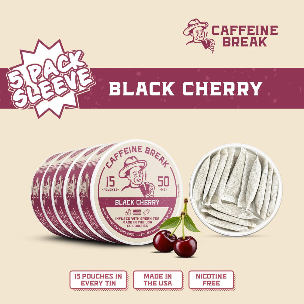 Close-up of Caffeine Break pouch texture and branding for recognition.