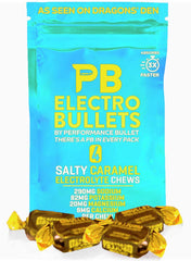 Caffeine Bullet Electro Bullet Caramel 4-Pack box, caramel-flavored energy bites for on-the-go.