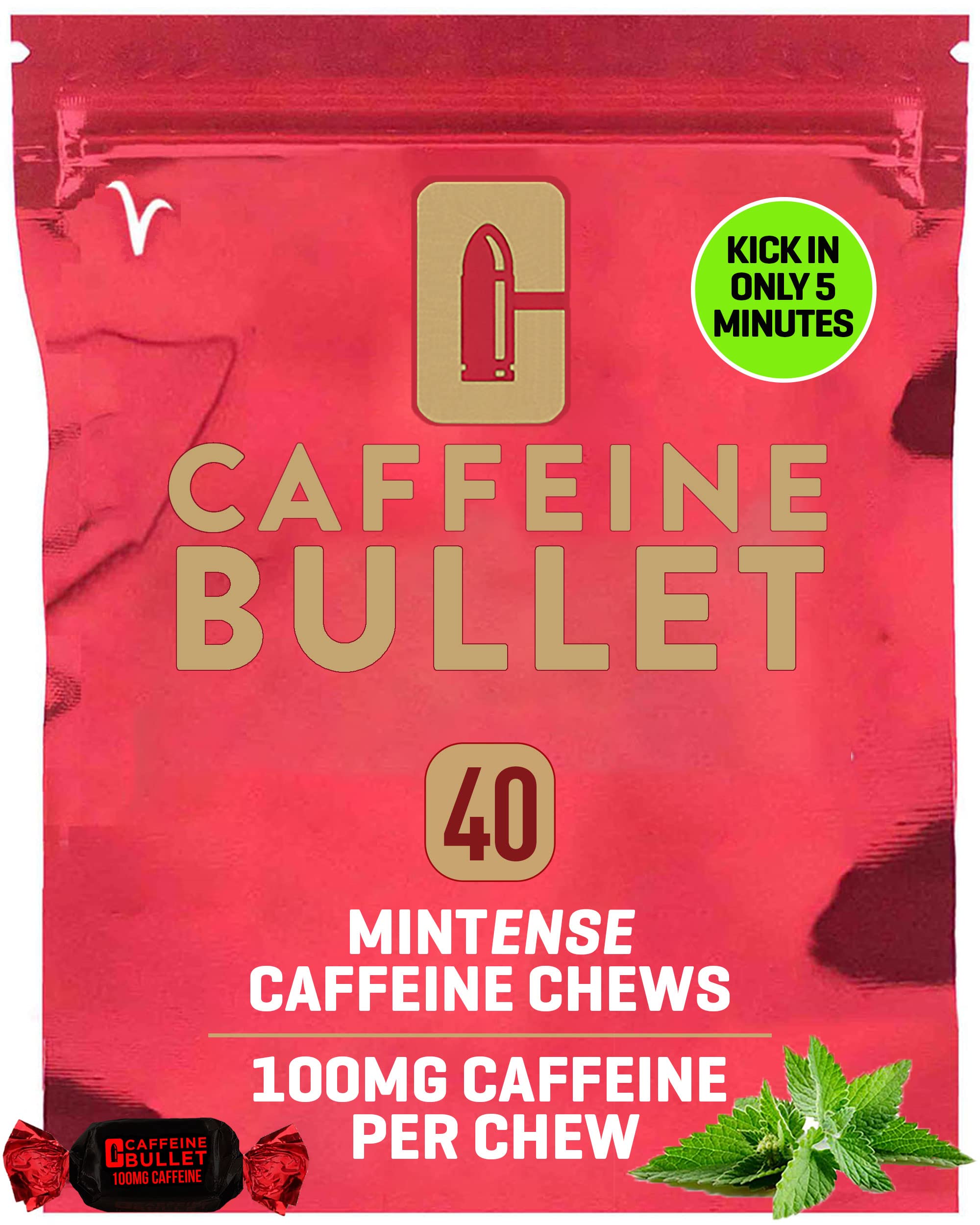 Caffeine Bullet Mint Energy Chews pack shot highlighting convenient fast energy.