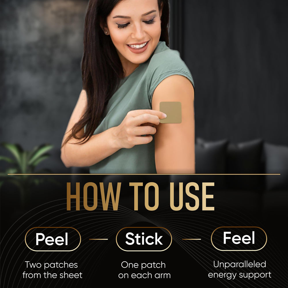 CAFFEINE PATCH 100mg water-resistant badge on skin.