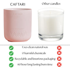 Caftari violet candle offering floral-woody balance for an elegant atmosphere