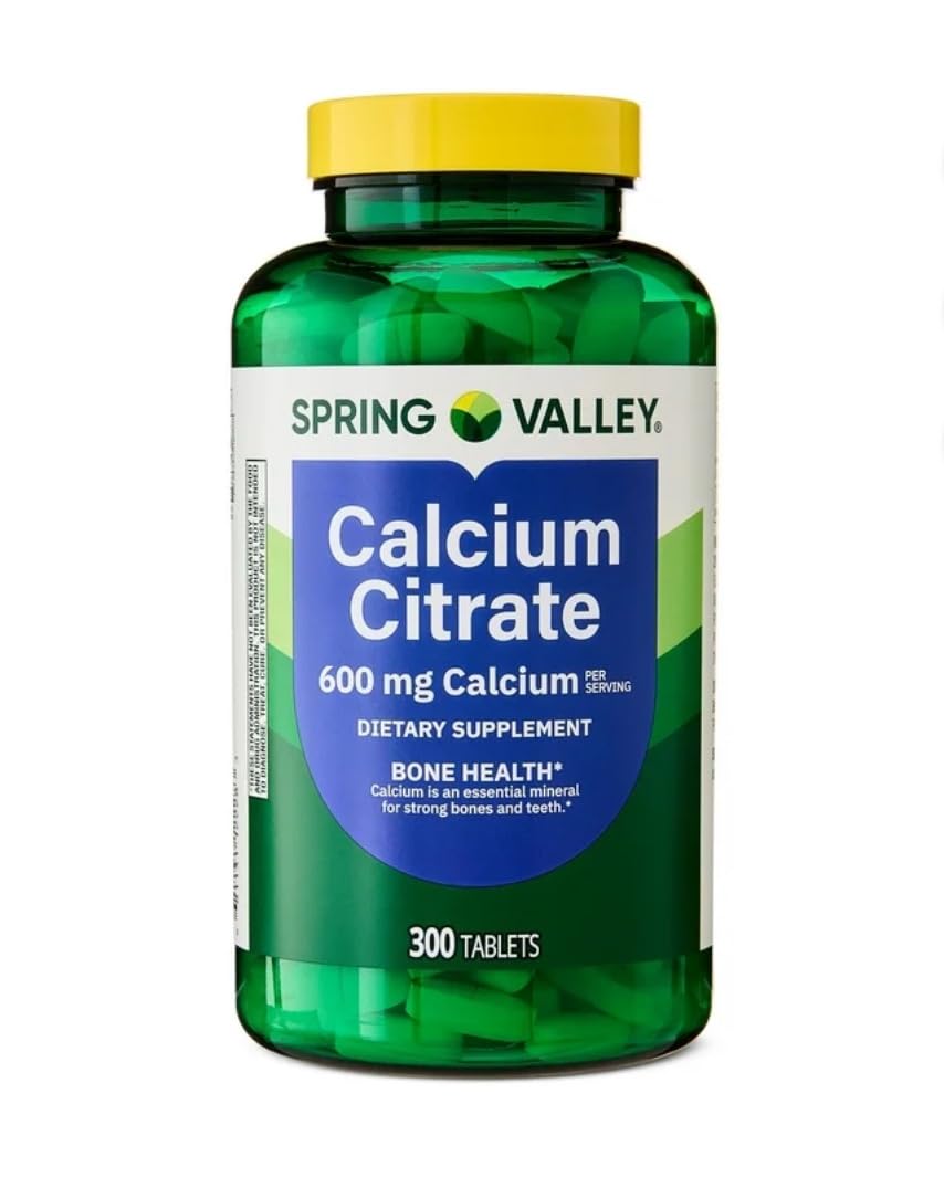 Calcium Citrate Supplement bottle shows 600 mg tablets for bone health support.
