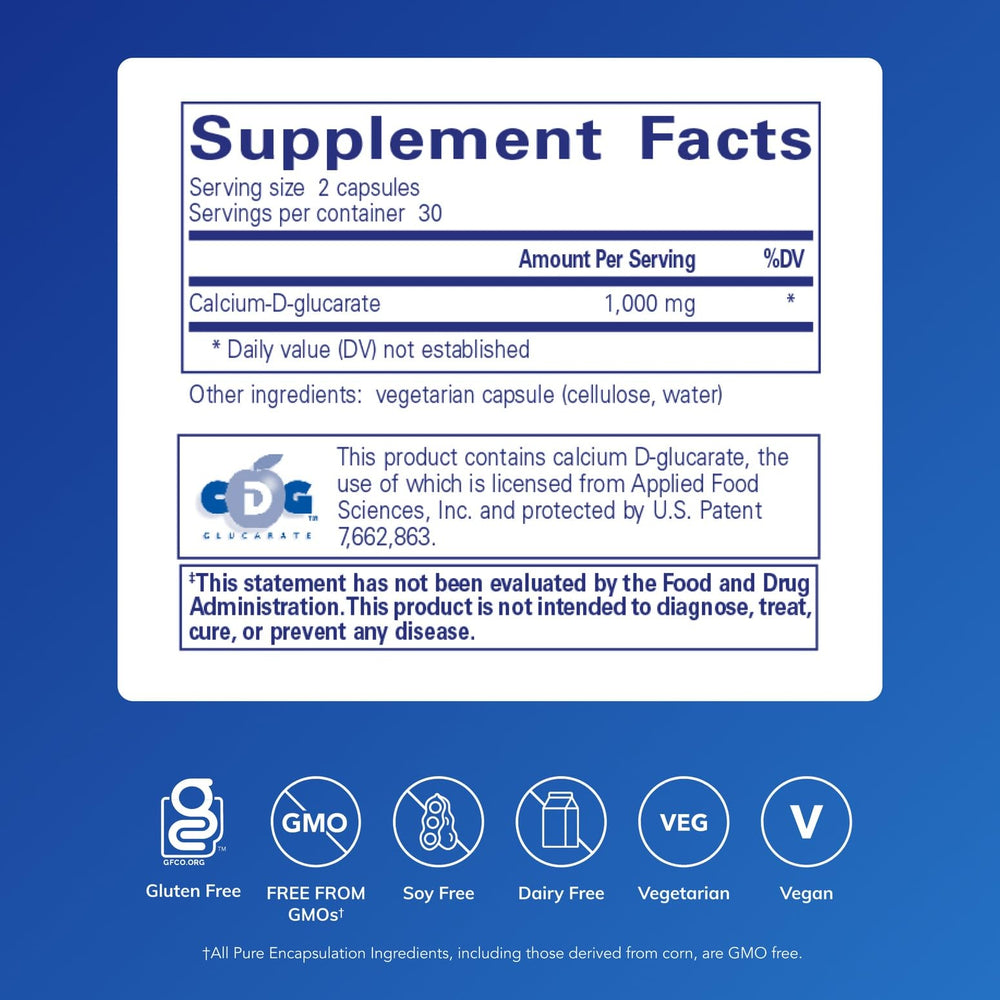 Calcium-D-Glucarate capsules close-up from Pure Encapsulations, showcasing premium purity.
