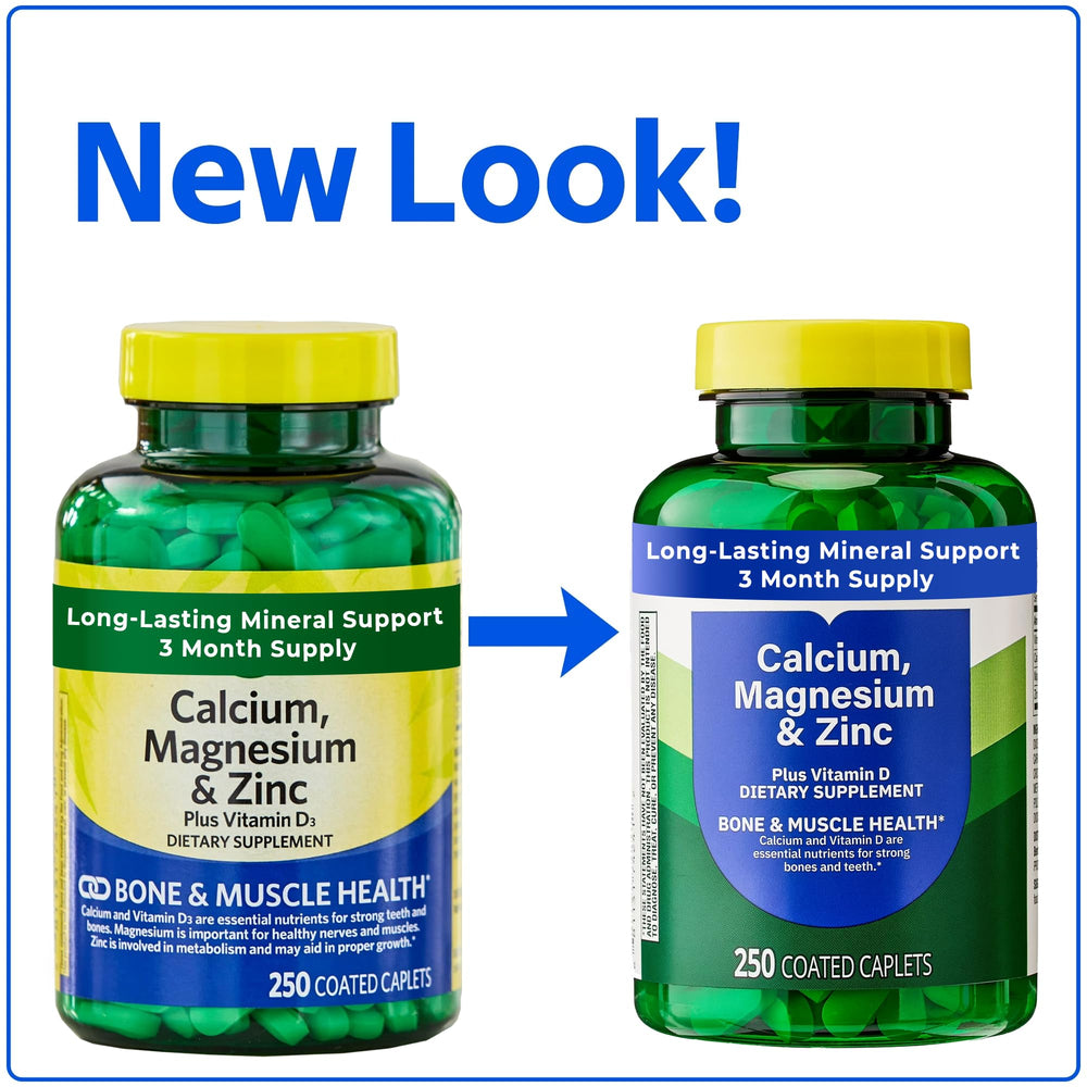Calcium Magnesium Zinc Plus Vitamin D3 bone structure visual focus promoting density and strength.