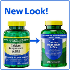 Calcium Magnesium Zinc Plus Vitamin D3 bone structure visual focus promoting density and strength.