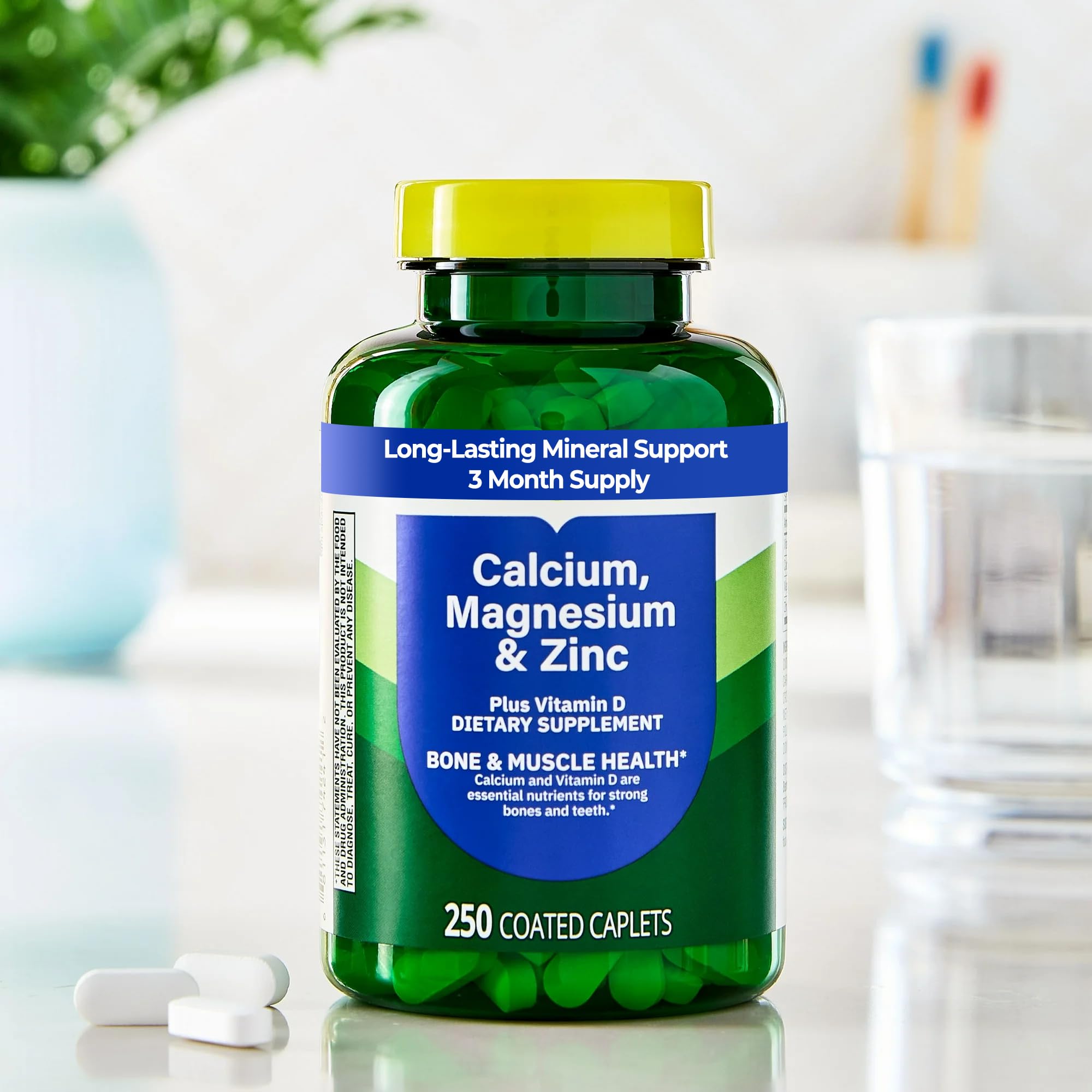 Calcium Magnesium Zinc Plus Vitamin D3 caplets supporting active muscle function during workouts.
