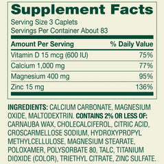 Serving dosage image showing 1000 mg calcium per serving for bones.