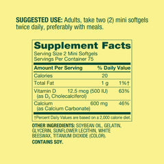 Closeup of Calcium Mini Plus softgels highlighting easy swallowing.