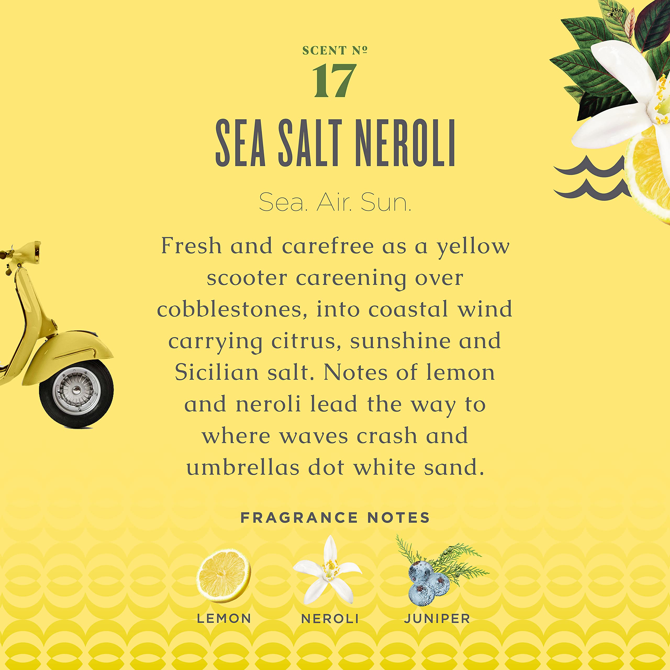 Caldrea Sea Salt Neroli candle close view hints at lemon and neroli balance.