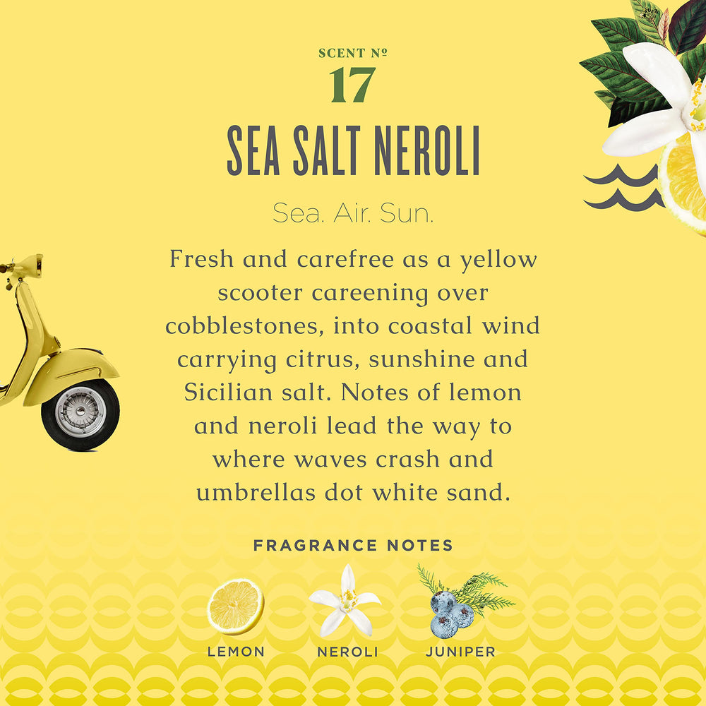 Caldrea Sea Salt Neroli candle close view hints at lemon and neroli balance.