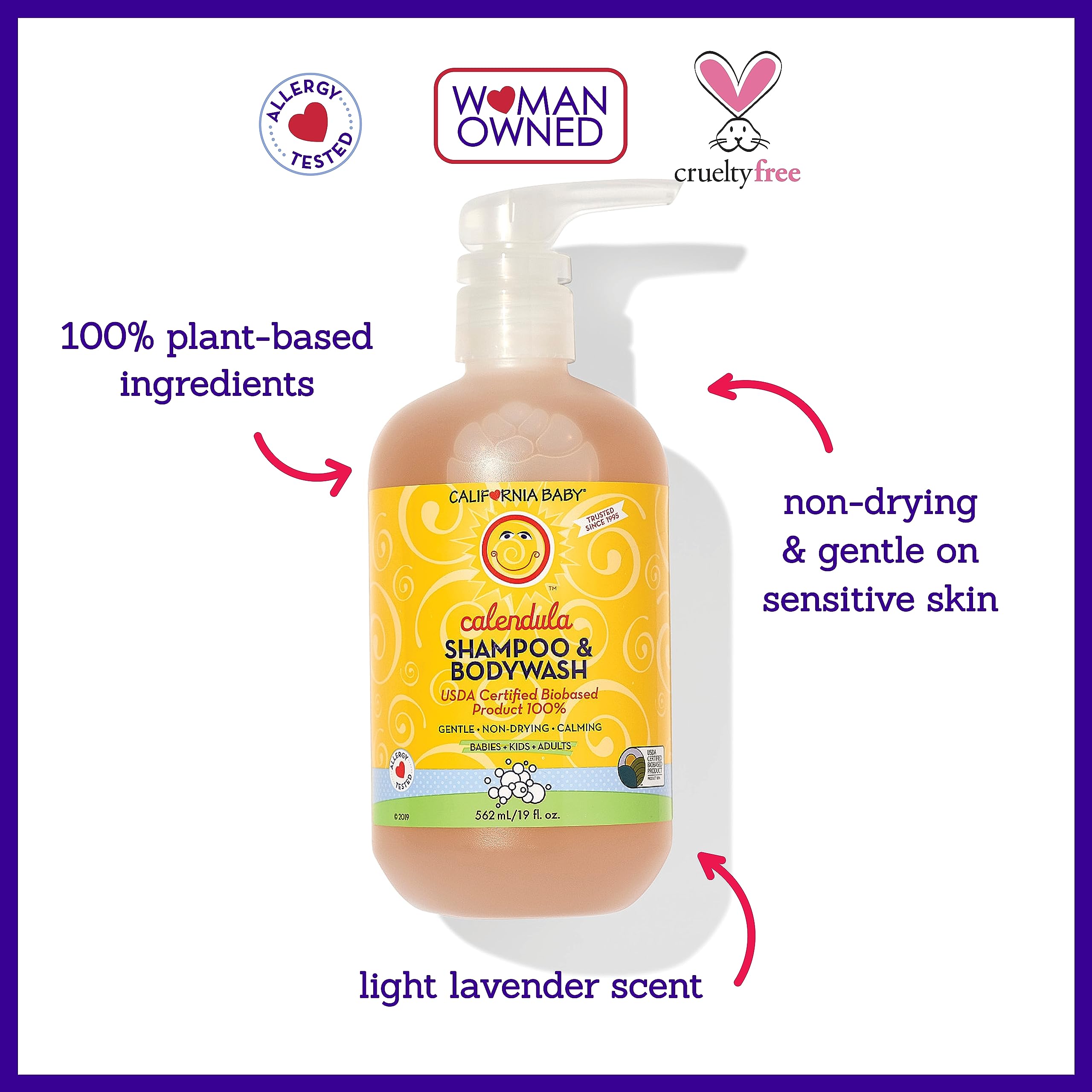 Calendula and aloe extract highlight a soothing plant-based formula from California Baby.