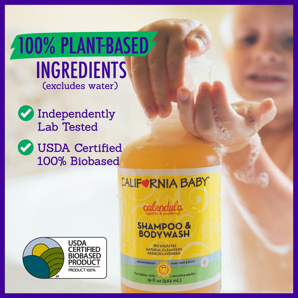California Baby calendula bottle packaging showcases enduring care and decades of expertise.