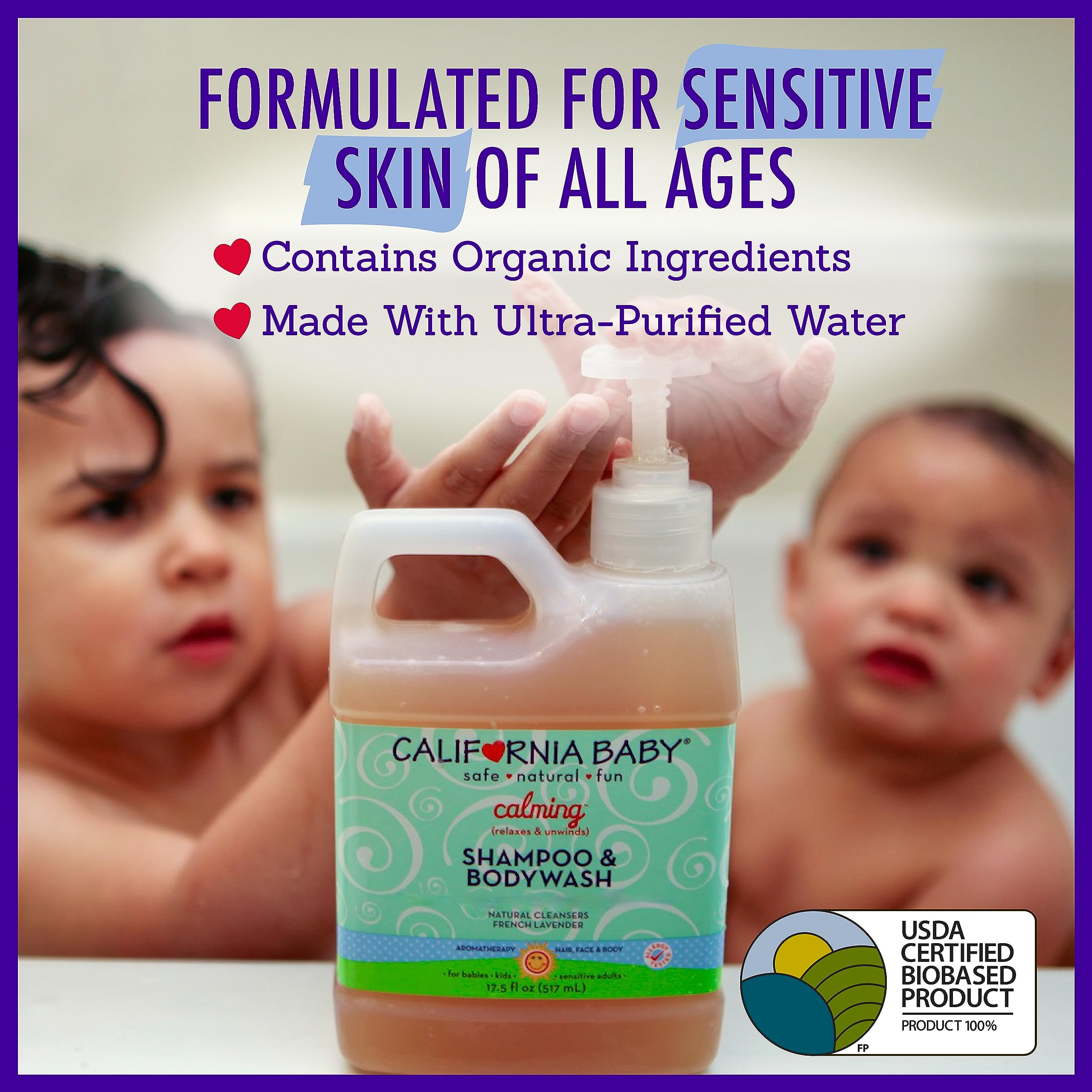 California Baby Calming Baby Wash lavender foam demonstrates gentle, skin-friendly lather