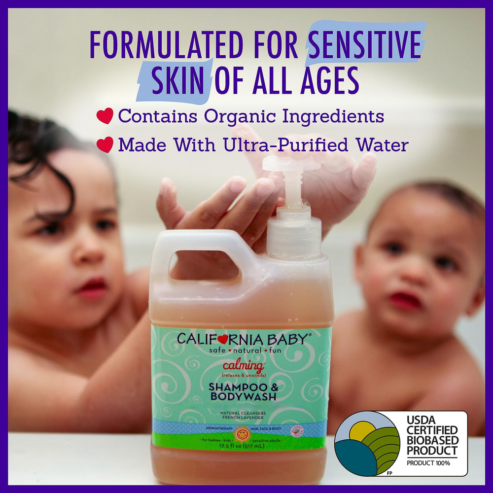 California Baby Calming Baby Wash lavender foam demonstrates gentle, skin-friendly lather