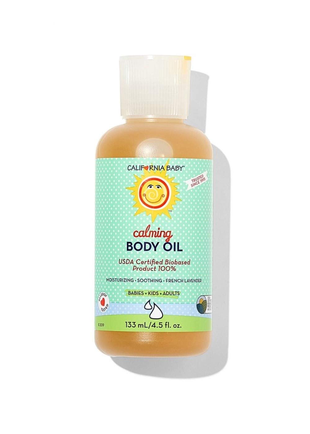 California Baby Calming Lavender Massage Oil bottle for soothing baby bedtime massage