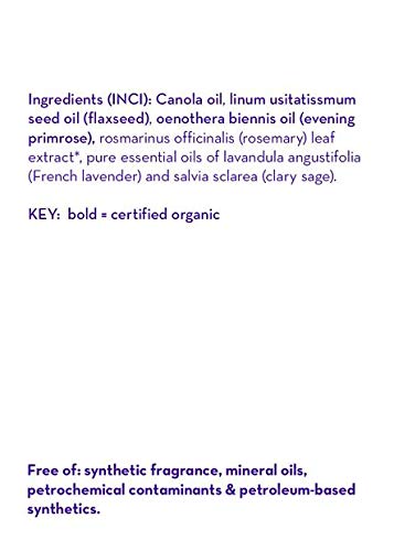 Close-up of lavender bottle showing French lavender and clary sage infusion