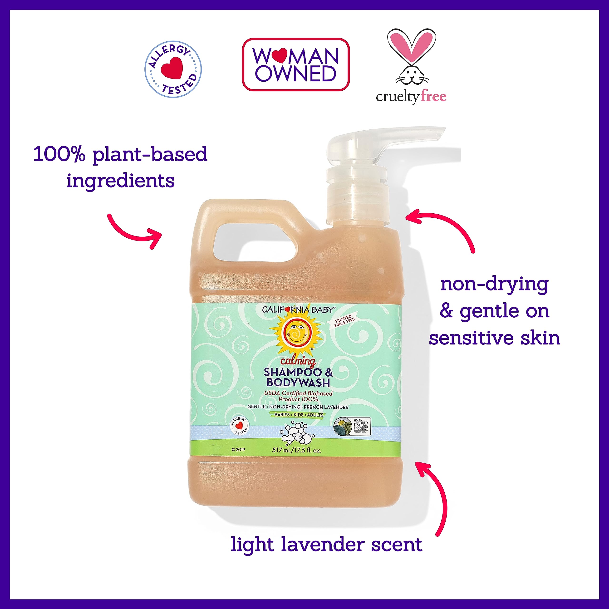 California Baby Calming Shampoo pump top for easy, mess-free dispensing