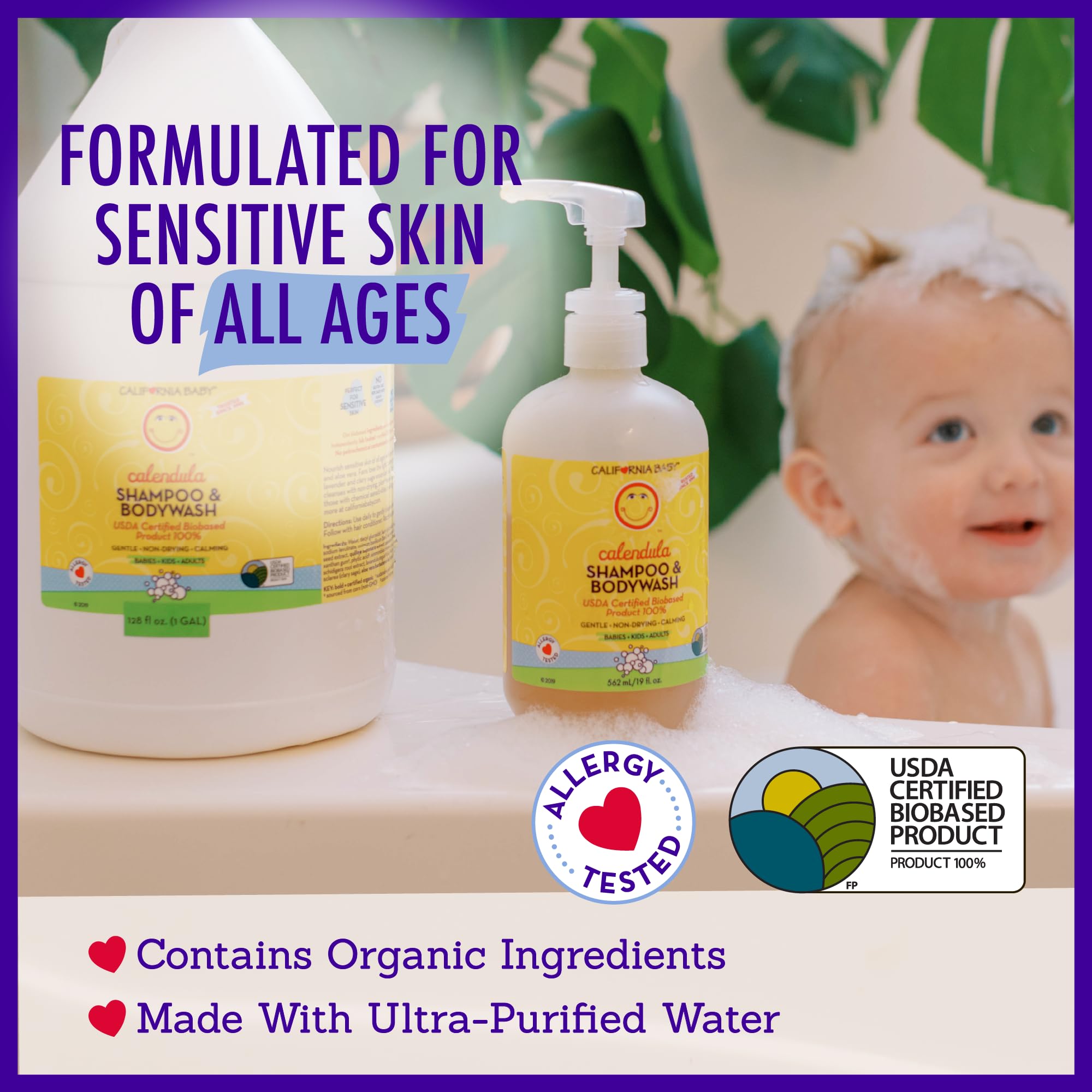 Allergy-friendly hypoallergenic label on California Baby packaging.