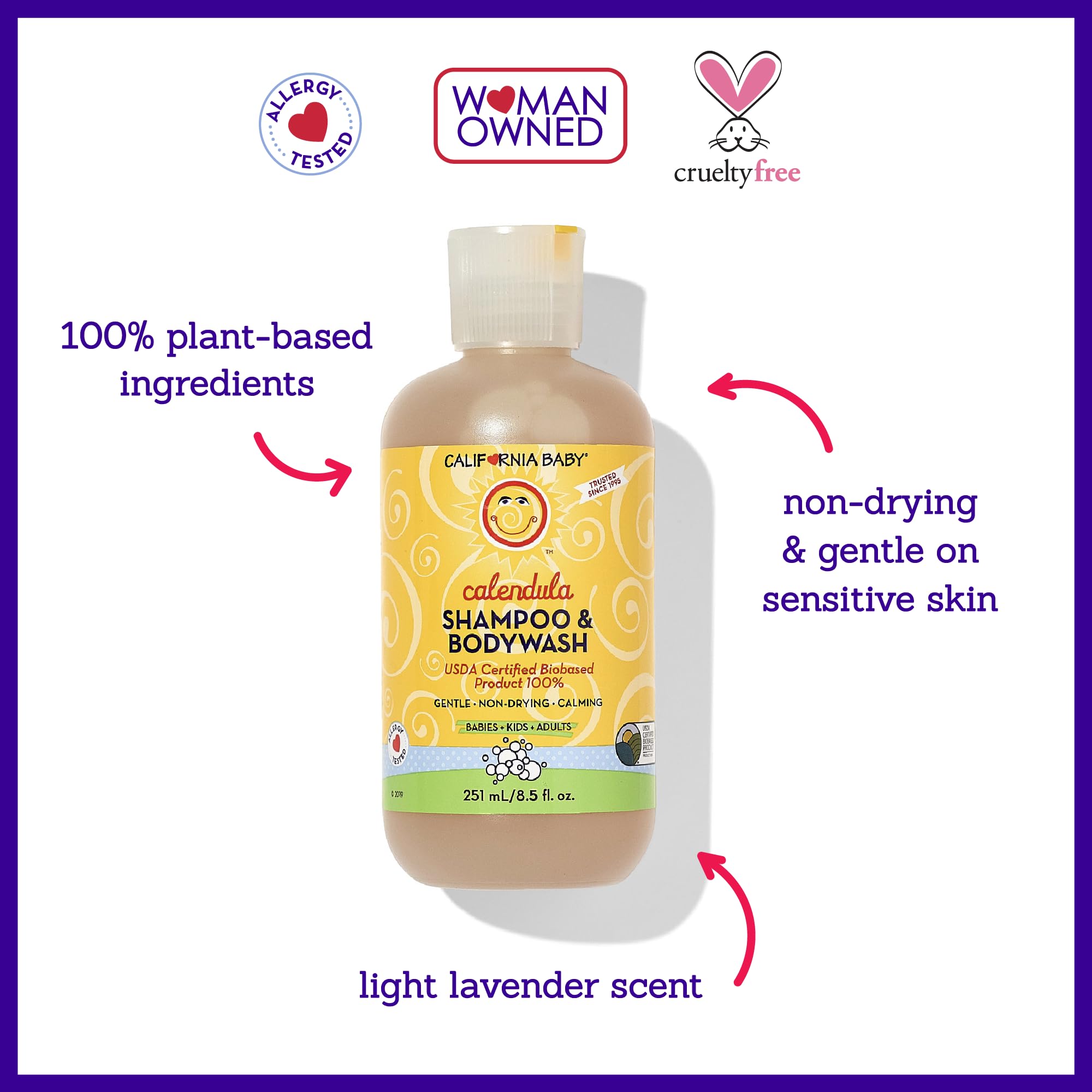 California Baby lavender scent close-up highlights natural essential oils for calming baths.