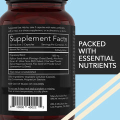 California Basics fiber capsules close-up highlighting vegan formula.