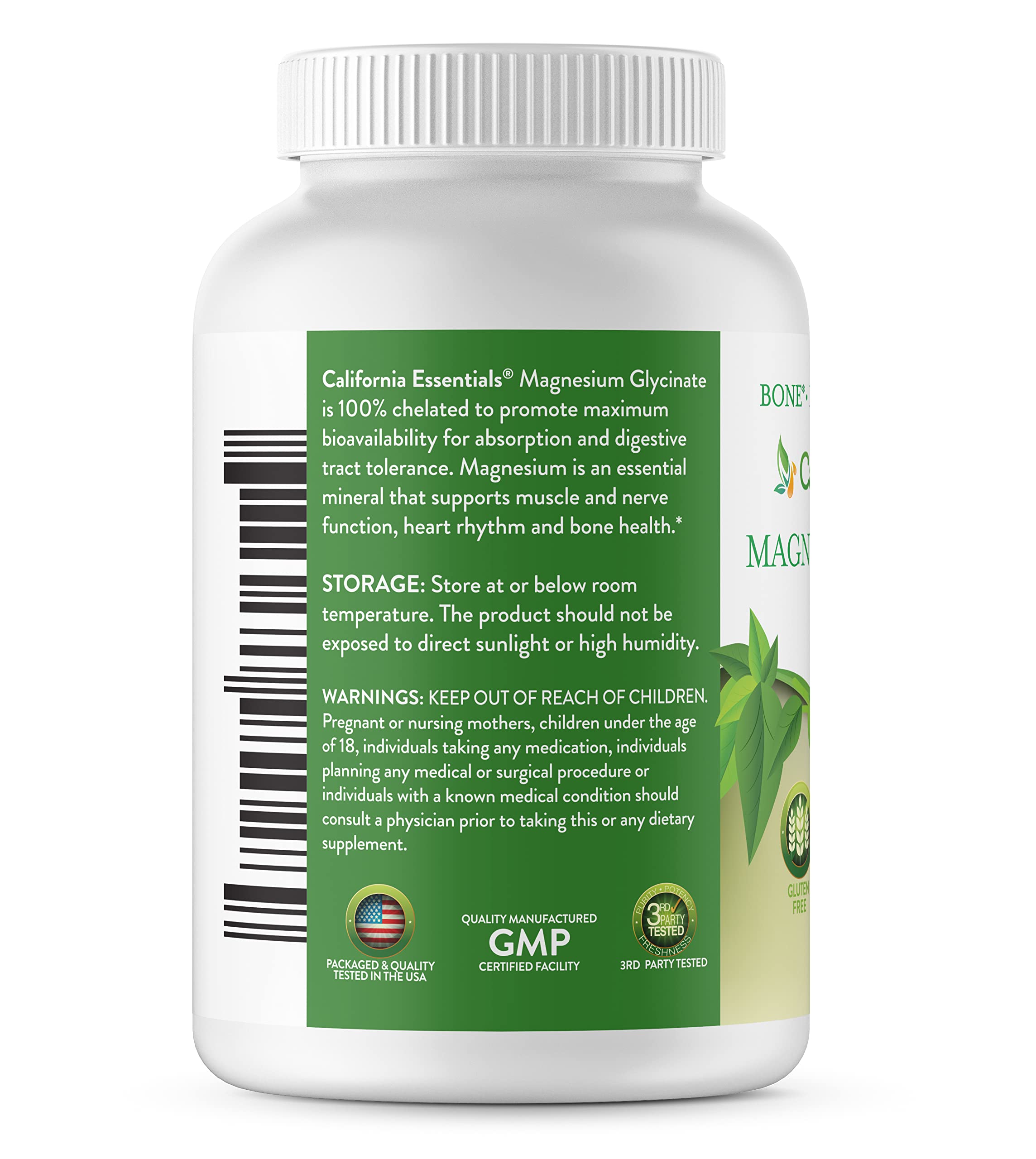 California Essentials Magnesium Glycinate 400 capsules closeup demonstrates high-absorption formula