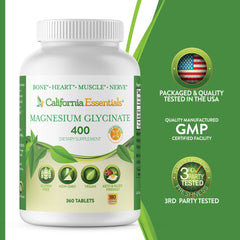 California Essentials Magnesium Glycinate 400 vegan symbol indicates cruelty-free lifestyle compatibility