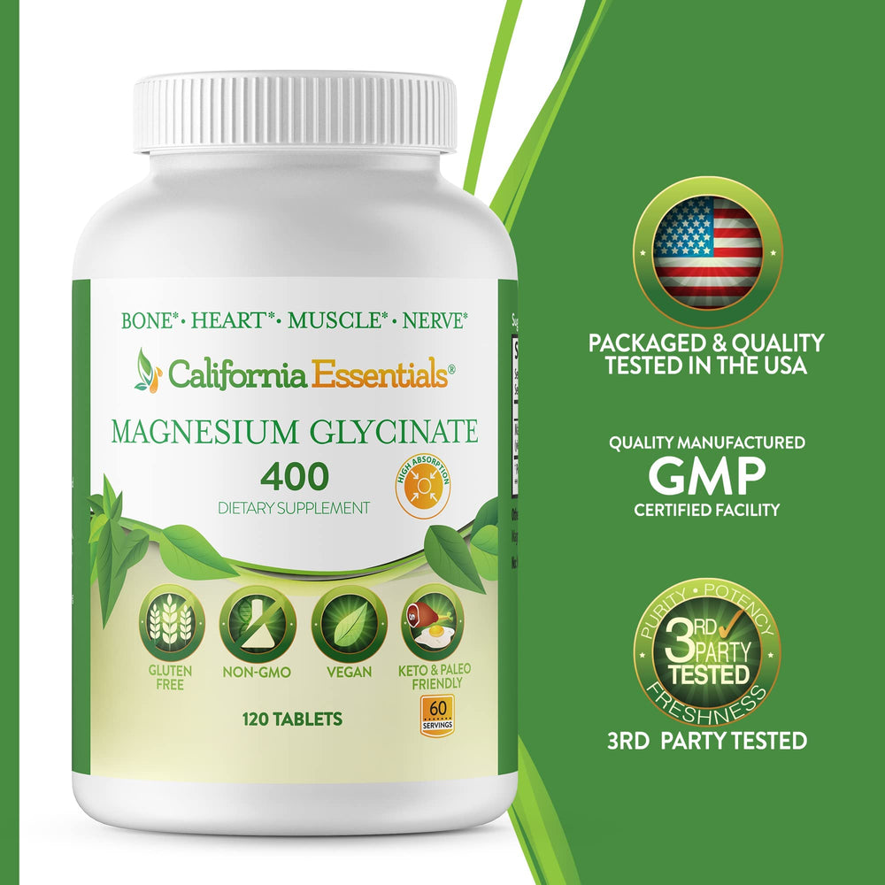 California Essentials Magnesium Glycinate bottle on kitchen counter suggesting daily routine